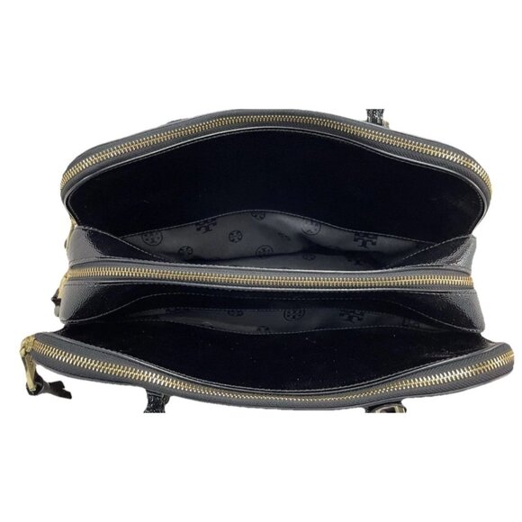 Tory Burch Thea Triple Zip Black‎ Patent Leather Satchel w Black Wallet Wristlet - Picture 5 of 7